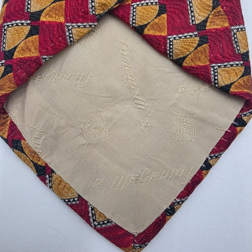 Fumagalli's Men's Vintage Silk Tie Red Gold Geometric Made in Spain